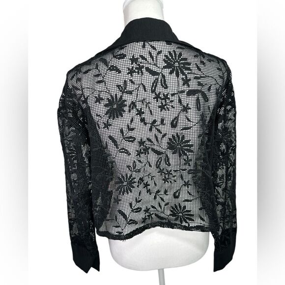 Jason Wu Black Lace Daisy Floral See Thru Collared Blouse Size M - Picture 5 of 11
